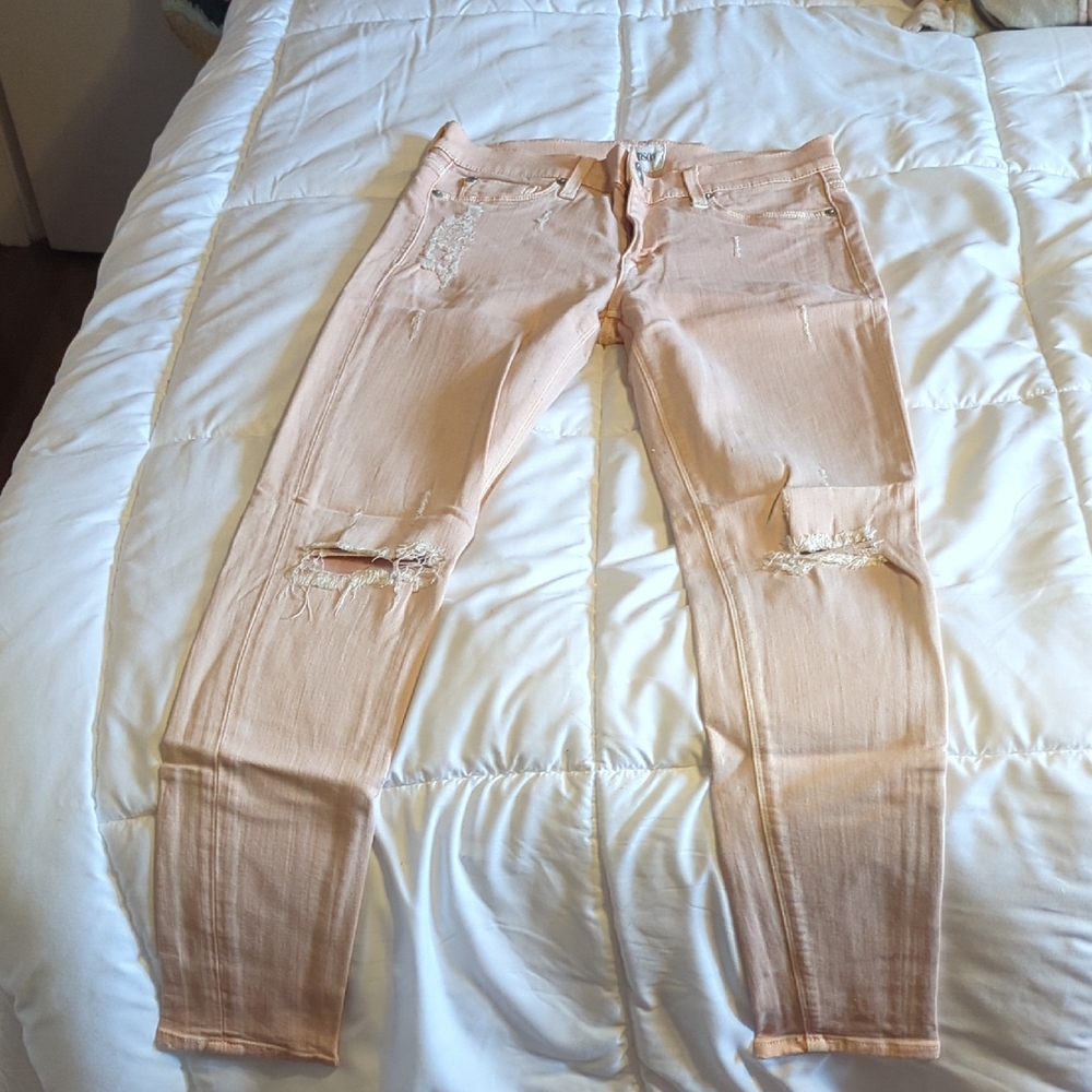 Hudson Jeans Light Peach Distressed Skinny Jeans